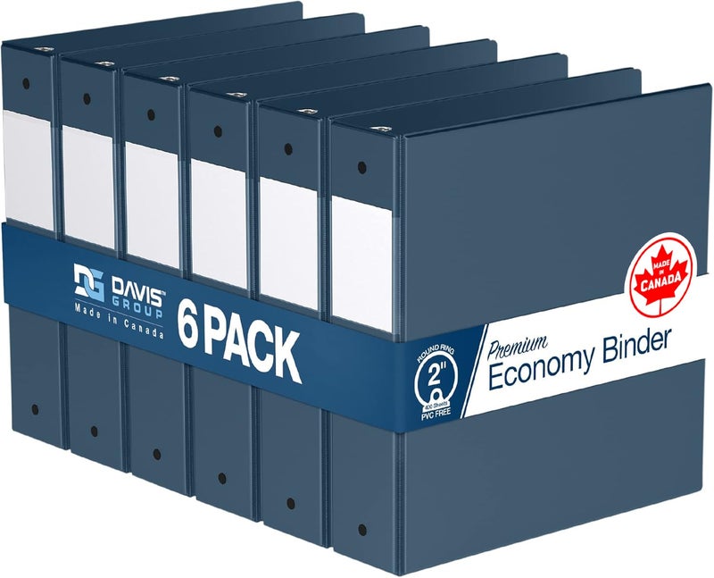 Davis Group Premium Economy 6-Pack 3-Ring Binders for School or Office, Round-Ring Binders, 2 Inch, Navy Blue - Image 1